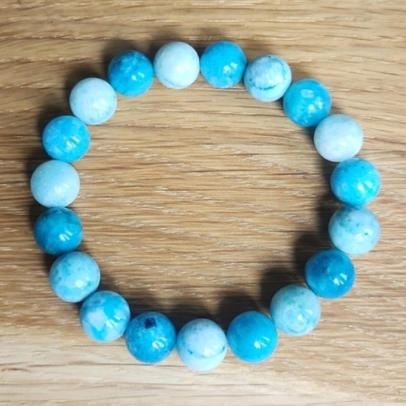 Hand Crafted Jewelry - Blue Hemimorphite Bead Stretch Hand Crafted Bracelet